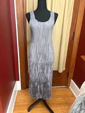 Eileen Fisher Silver Crinkle Maxi Tank Dress